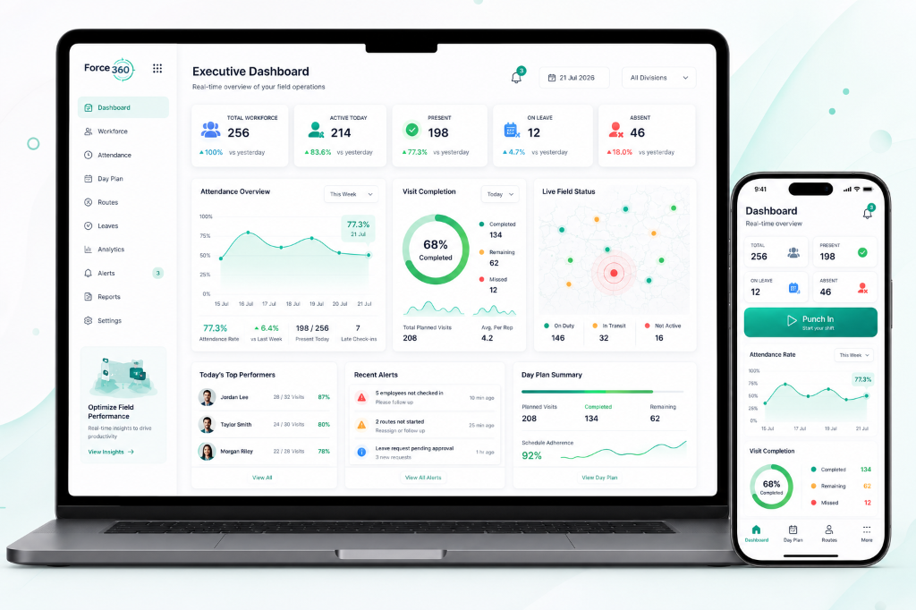 Force 360 SaaS Platform Dashboard & Representative App